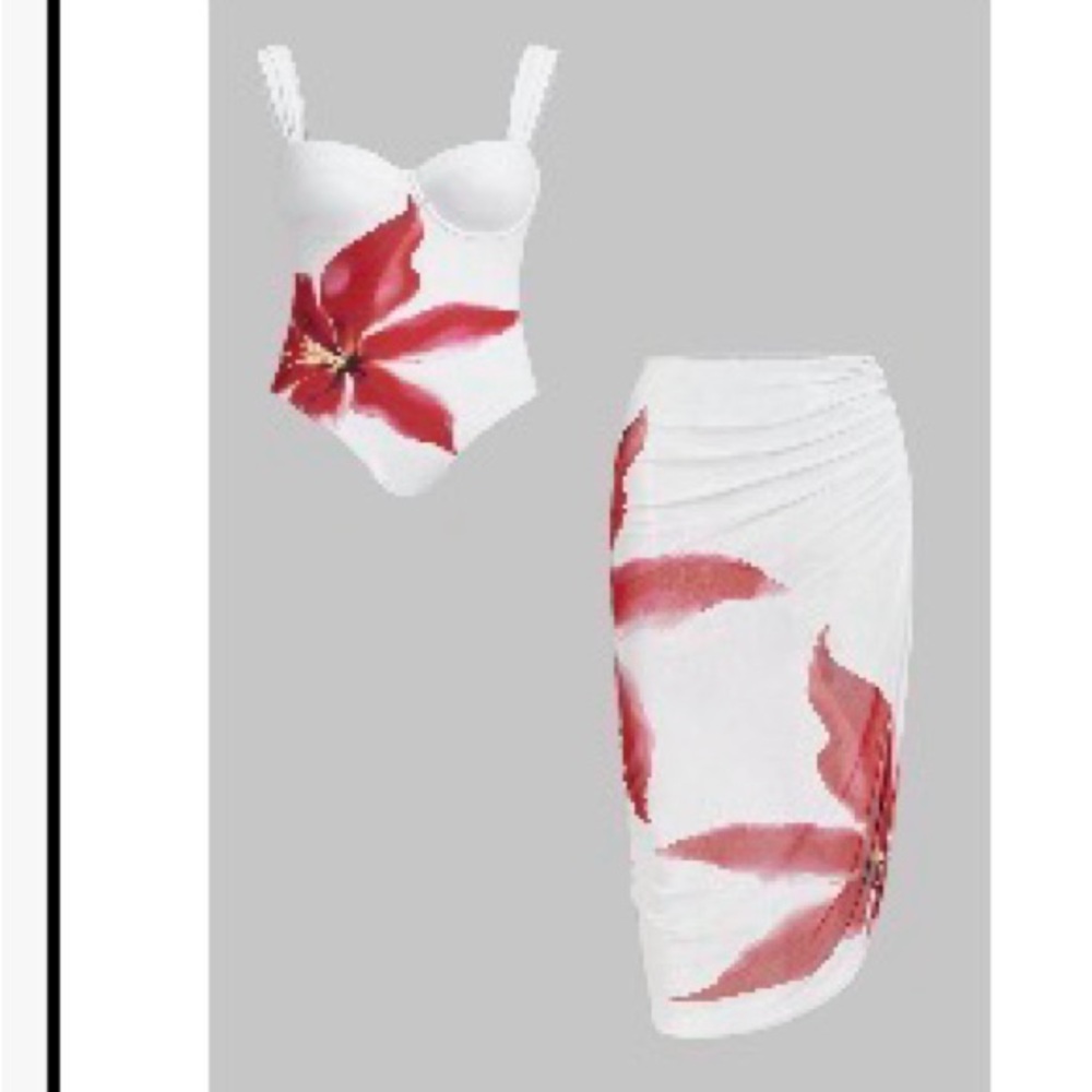 Stylish White and Red Floral One-Piece Swimsuit